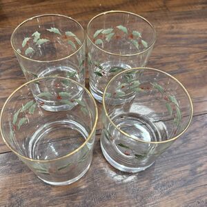 Vtg Home for the Holidays Double Old Fashioned Holly Holiday Glasses 4in tall D1
